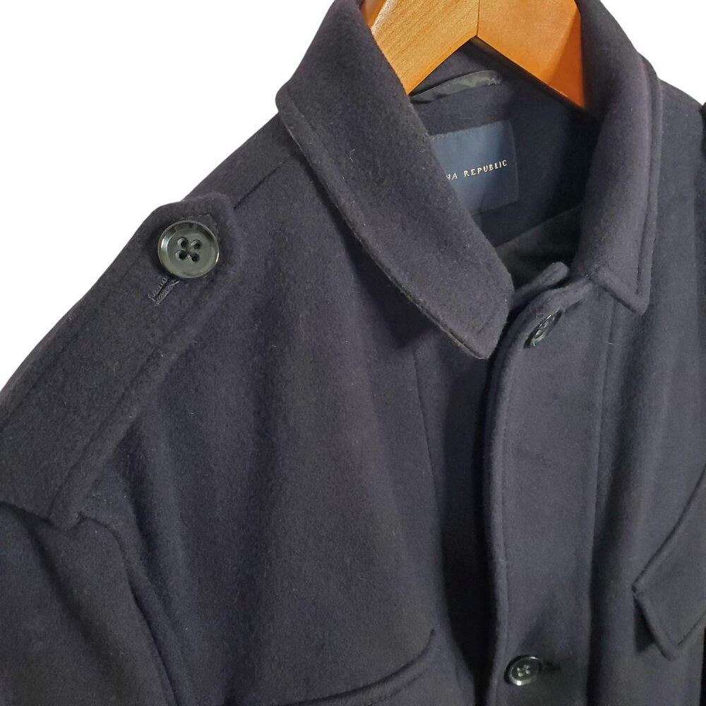 Banana Republic Mens Sz L Coat Wool Cashmere Blend Double Pocket Military Black - Picture 3 of 10